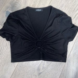 Open front black crop top